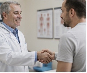 Doctor shaking hands with a male patient after a prostate health consultation