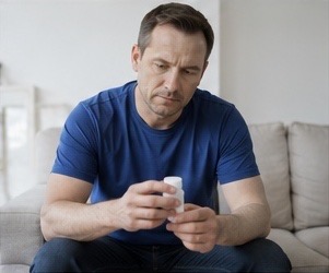 Man reading a supplement label before choosing prostate support