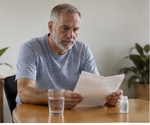 Man reviewing urinary symptoms and medical information