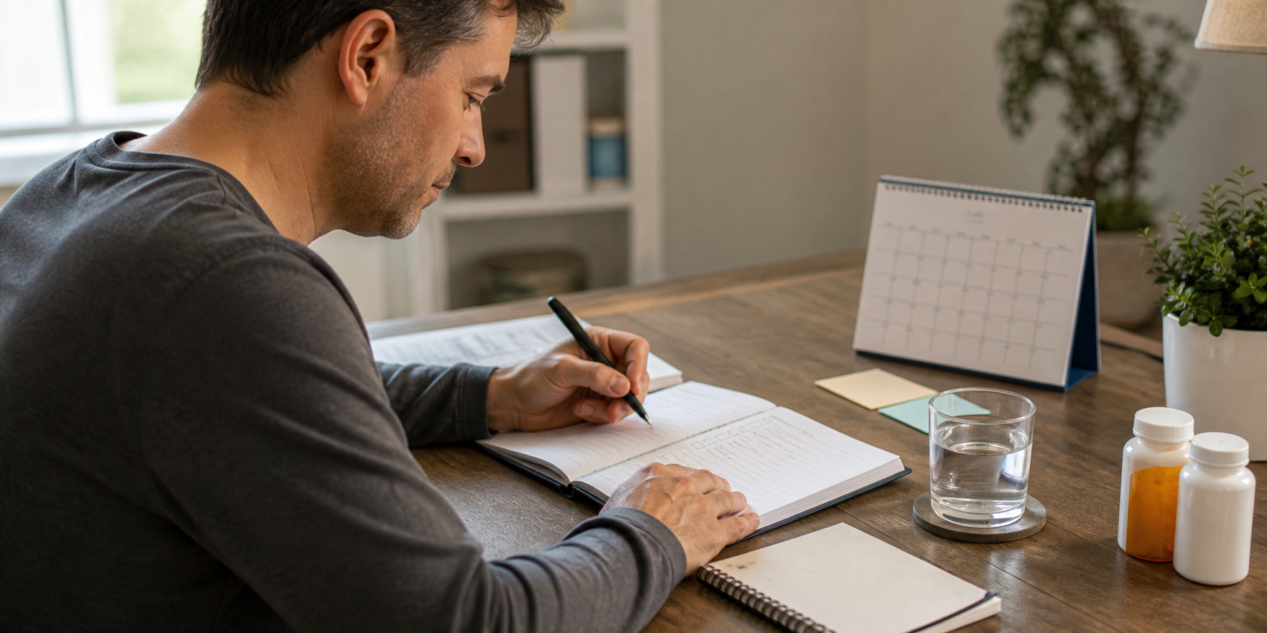 Adult man preparing questions for a healthcare appointment